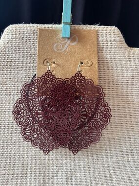 Plunder Burgundy Lace Filigree Teardrop Earrings